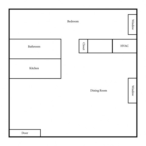 Floor plan for 1 bed, 1 bath, 675 sqft